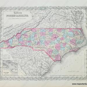 1859 - Colton's North Carolina - Antique Map Outlet Pices