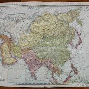 1916 - The Rand-McNally New Library Atlas Map of Asia - Antique Map Cheap Pice Discount Authentic