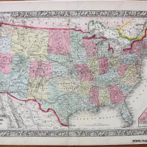 1864 - Map of the United States and Territories. Together with Canada, etc.  - Antique Map Free Shipping Factory Outlet