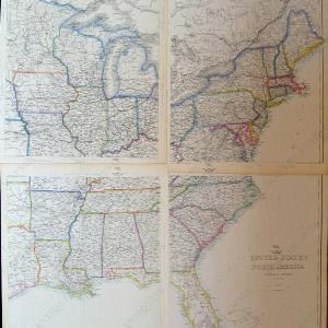 1863 - United States of North America, North Eastern Sheet, North Central Sheet, South Central Sheet, South Eastern Sheet: 107, 108, 110, 111 - Antique Map Lowest Pice