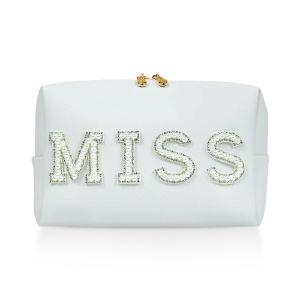 White Cosmetic Pouch with Pearl Letters Wiki For Sale