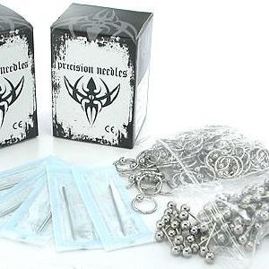200 Sterile Needles, 100 Straight Barbells, and 100 Captive Bead Rings - Piercing Kit Sast Sale Online