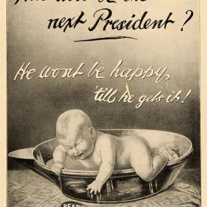 1912 Ad Pears Soap Crying Baby in Tub for President - ORIGINAL ADVERTISING TIN4 Outlet Visit