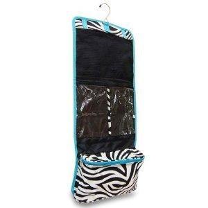 Women'S Hanging Travel Make Up - Cosmetic Bag - Zebra Print With Aqua Trim Cheap New Styles