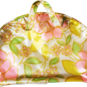 70s Yellow Pink Groovy Floral Print Vinyl Cosmetic Bag Wiki For Sale