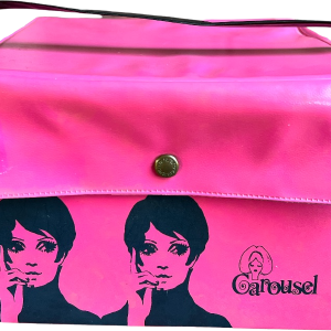 60s Mod Hot Pink Black Print Wig Box Bag Handbag By Carousel High Quality For Sale