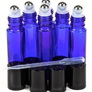 Vivaplex, 6, Cobalt Blue, 10 ml Glass Roll-on Bottles with Stainless Steel Roller Balls - .5 ml Dropper Included Release Dates Authentic
