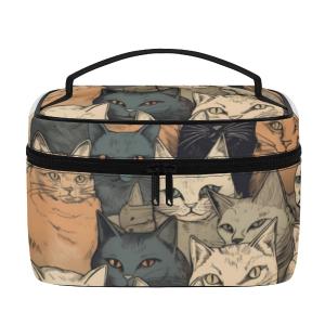 Cat Print  All-Over Print Leather Cosmetic Bag Free Shipping Outlet Store