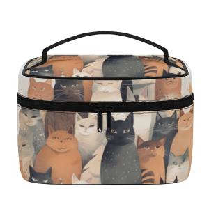 Cat Print  All-Over Print Leather Cosmetic Bag Low Cost Online