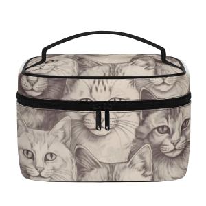 Cat Print  All-Over Print Leather Cosmetic Bag Free Shipping The Cheapest