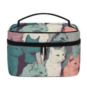Cat Print  All-Over Print Leather Cosmetic Bag Cheap For Nice