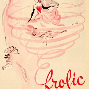 1945 Ad Vintage Cheramy Frolic Perfume Lovers Dancing Red Heart Cupid YMS2 Collections For Sale