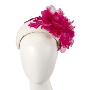 Wide cream headband with fuchsia silk flower The Cheapest For Sale