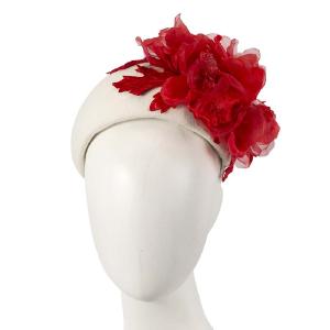 Wide cream headband with red silk flower Free Shipping High Quality