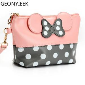 Travel Cosmetic Bag Cartoon Bow Makeup Case Women Zipper Hand Holding Make Up Handbag Organizer Low Cost
