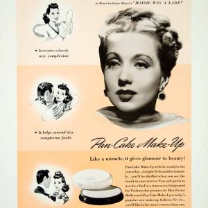 1941 Ad Max Factor Hollywood Pan-Cake Face Make-Up Ann Sothern Cosmetics YMM3 Finishline For Sale