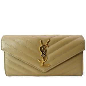 YVES SAINT LAURENT Monogram Grain De Poudre Wallet Beige Buy Cheap Outlet
