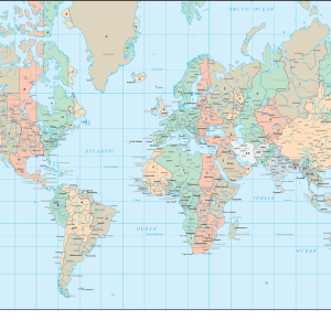 World Map with Time Zones - Mercator Projection Cheap New Arrival