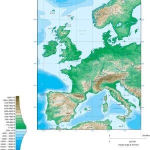 Western Europe Map with Contours High Quality