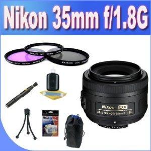 35mm f/1.8G AF-S DX Lens for Nikon Digital SLR Cameras   3 Piece Filter Kit   Lens Case   Pen Cleaner   Cleaning Accessory Kit Bundle Outlet Popular