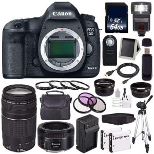 Canon EOD 5D III Digital Camera International Model   Canon EF 75-300 III  EF 50mm f/1.8 STM Lens Starter Bundle Outlet Excellent