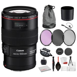 Canon EF 100mm f/2.8L Macro IS USM Lens (3554B002) Bundle  Includes: 3PC Filter Kit, Pro Camera Hand Strap   More Outlet Original