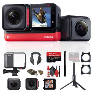Insta360 ONE RS Twin Edition   Selfie Stick   Lens Guard   64GB Card Pro Bundle Outlet Marketable