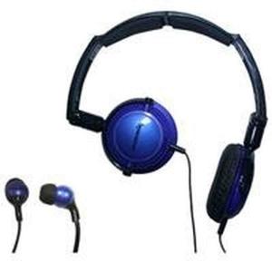 Soniq KABOOM! Headphone/Earphone Combo Pack, 18 Hz to 22 kHz Frequency Response, Blue Finishline For Sale