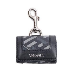 Versace Black Jacquard Leather Canvas Logo Airpod Case Fashionable Online