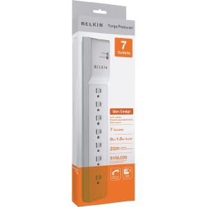 Belkin 7 Outlet Power Strip Surge Protector with 6ft Power Cord - 2320 Joules - White - 7 x AC Power - 1875 VA - 2320 J - 125 V AC Input - 125 V AC Output - Phone/Fax - 6 ft How Much For Sale