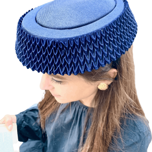 Navy Blue Satin Textural Hat Free Shipping Comfortable