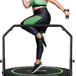 BCAN 450/550 LBS Foldable Mini Trampoline, 40"/48"/50" Fitness Trampoline with Bungees, U/T Shape Adjustable Foam Handle, Stable & Quiet Exercise Rebo Sale For Cheap