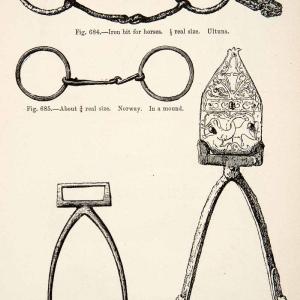 1889 Wood Engraving Iron Bit Horses Stirrup Mound Island Bjorko Inlaid XGYA7 Sale Reliable