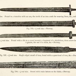 1889 Wood Engraving Swords Iron Tumulus Axe Comb Bead Single Double Edged XGYA7 Deals Online