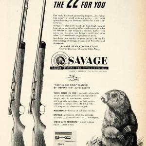 1950 Advert Stevens .22 Caliber Beaver Rodentia Savage Arms Automatic Rifle PSC2 Discount Amazon