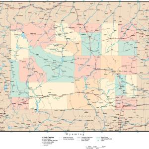 Wyoming Map with Counties, Cities, County Seats, Major Roads, Rivers and Lakes Outlet For Nice