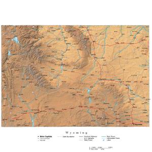 Wyoming Map - Cut-Out Style with Cities, Roads, Water Features and Terrain Background Cheap Sale Cheap