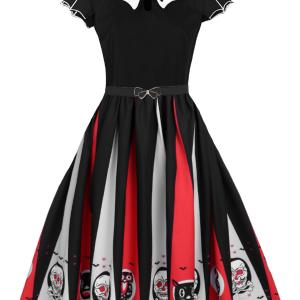 1950s Halloween Skull Owl Patchwork Dress Latest