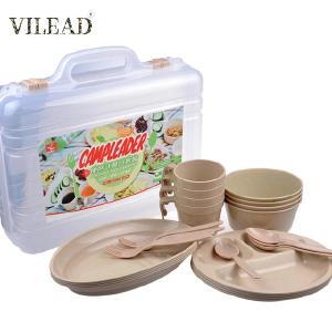 VILEAD 24 pcs Picnic Dishes Set Portable Outdoor Tableware Camping BBQ Travel Food Grade PP Reusable Picnic Camping Tableware Cheap In China