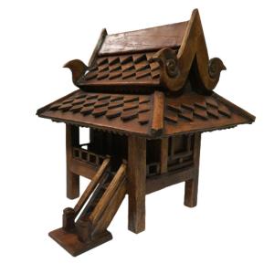 Thai Spirit House Antique Sculpture 9.5"x10"x10" Teak Wooden Handmade Free Dolls Cost Cheap Online