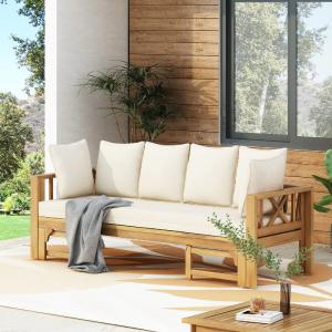 Long Beach Outdoor Extendable Acacia Wood Daybed Sofa - Teak   Beige Choice Online