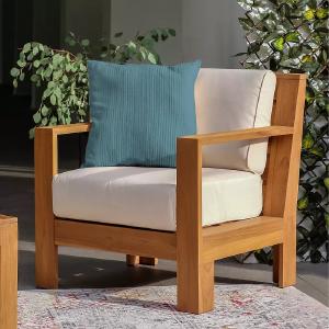 Logan Outdoor Teak Wood Lounge Chair with Sunbrella Vellum Cushion Comfortable Cheap Online