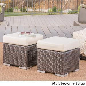Santa Rosa Outdoor 16-inch Wicker Ottoman with Cushions Free Shipping Factory Outlet