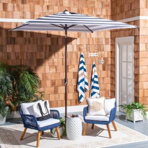 Iris 7.5' Market Tilt Patio Umbrella, Navy/White (#K6115) Clearance Great Deals