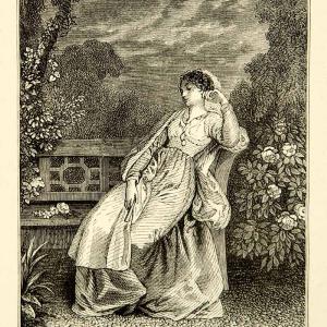 1883 Wood Engraving Dream Thomas Stothard Sleeping Woman Outdoors Bench XAHA2 Wholesale Pice For Sale