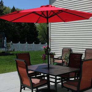 Sunnydaze Solar Outdoor Patio Umbrella with LED Lights, Tilt & Crank, Aluminum, 9 Foot, Red 7343 Cheap Eastbay
