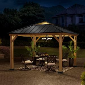Sunjoy 10' x 10' Cedar Framed Gazebo with Black Steel and Polycarbonate Hip Roof (#4592) Sale Footlocker Finishline