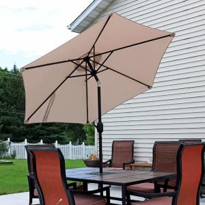 Sunnydaze Decor 7.5-ft Beige Push-button Tilt Market Patio Umbrella pc325 Cheap Sale 2025
