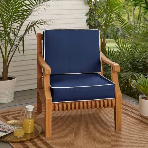 Sunbrella Indoor/ Outdoor Corded Chair Cushion Set - 22" x 22" x 4" - Canvas Navy / Canvas Natural Discount Largest Supplier
