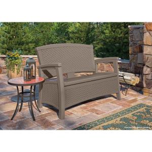 Suncast Elements Resin Outdoor Loveseat with Storage, Dark Taupe (#K2509) Cheap Pictures